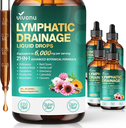 Advanced Lymphatic Drainage Detox Drops – Liposomal 21-in-1 Herbal Blend with Dandelion, Burdock, Elderberry & Turmeric – Cleanse & Immune Support (8 Fl Oz | Pack of 4)