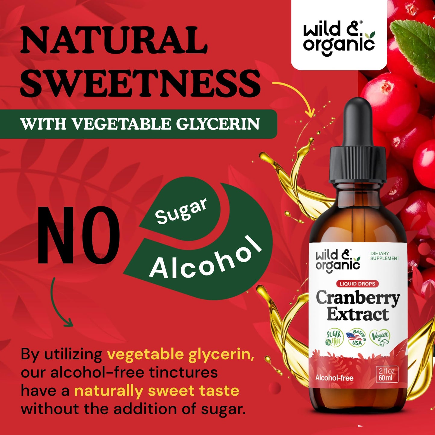 Wild & Organic Cranberry Concentrate Liquid Drops - Urinary Tract Support with Cranberry Supplement for Women & Men - 500 mg Extract per Serving - Vegan, Sugar & Alcohol-Free - 4 fl oz
