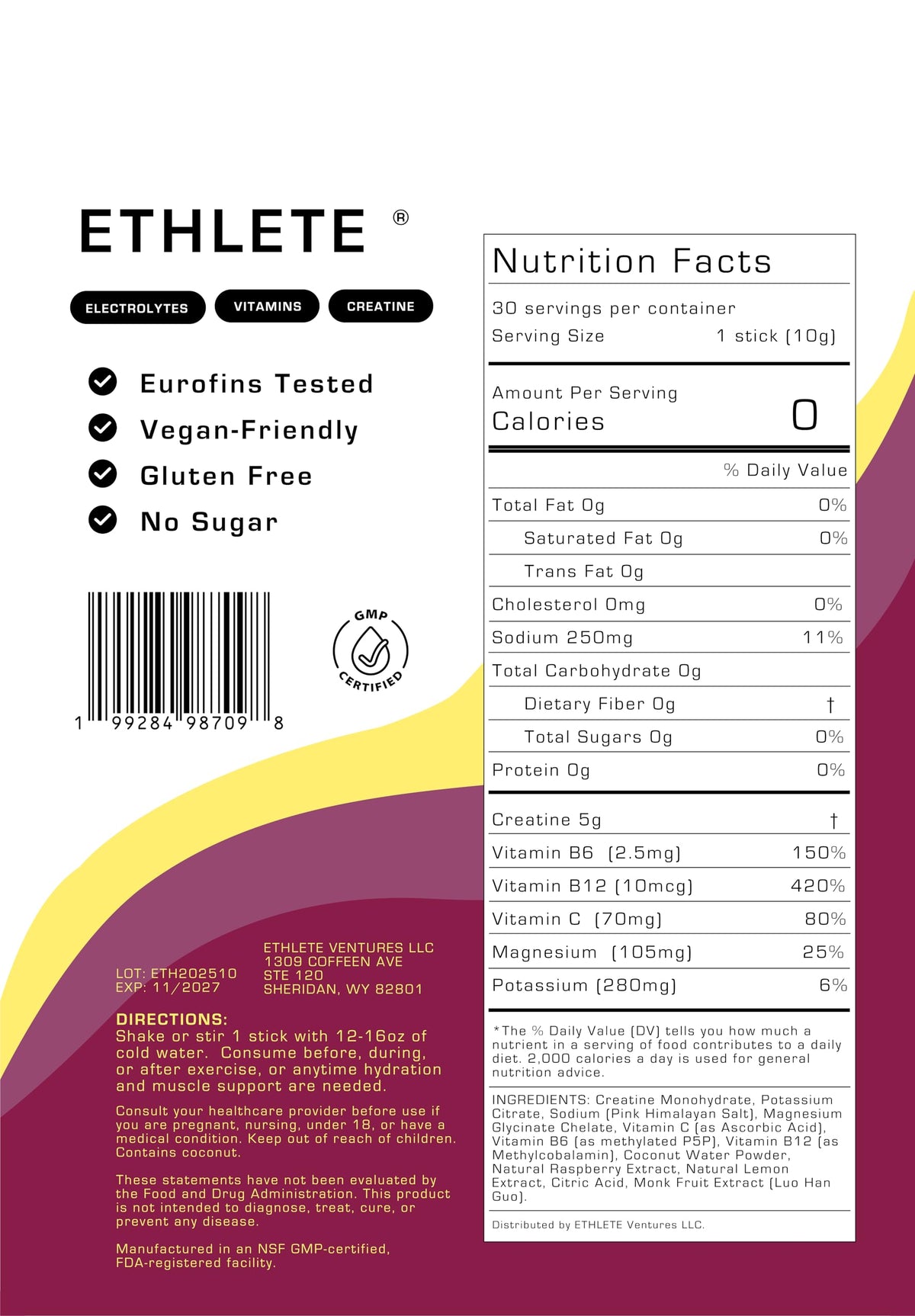 Electrolytes + Vitamins + Creatine, Powder (3-Flavors), 5g Creatine Monohydrate, with Electrolytes, Magnesium, Potassium, Vitamins B6, B12 & C (Peach Mango, Lemon Lime, Raspberry Lemon)