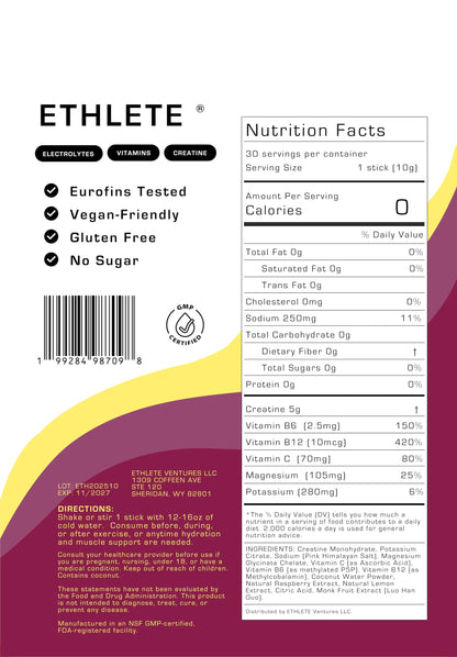 Electrolytes + Vitamins + Creatine, Powder (3-Flavors), 5g Creatine Monohydrate, with Electrolytes, Magnesium, Potassium, Vitamins B6, B12 & C (Peach Mango, Lemon Lime, Raspberry Lemon)