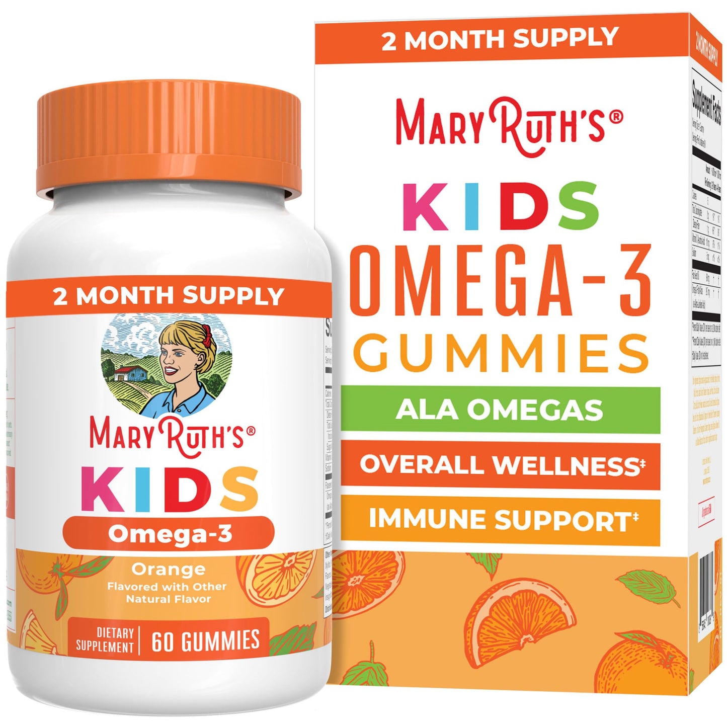 MARYRUTH'S Vegan Omega 3 Gummies for Kids 4 2 Month Supply | Sugar Free | Omega 3 Supplement with Vitamin C | Flaxseed Oil | Immune Support | Essential Nutrient ALA | No Fish Taste | 60 Count