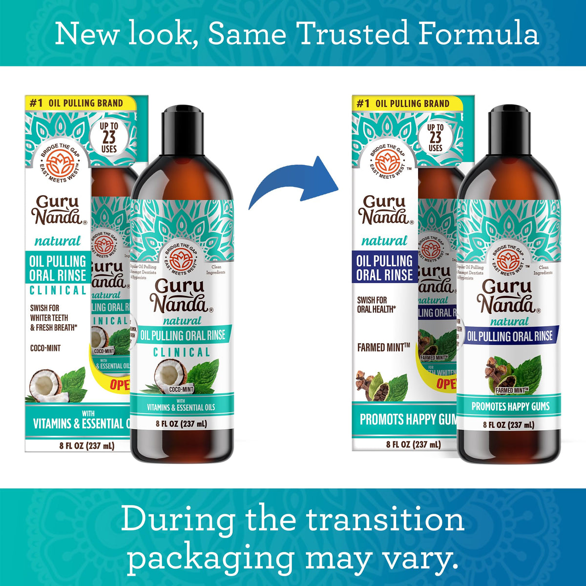 GuruNanda Coconut Oil Pulling Mouthwash with Vitamins, Farmed Mint, 16 oz