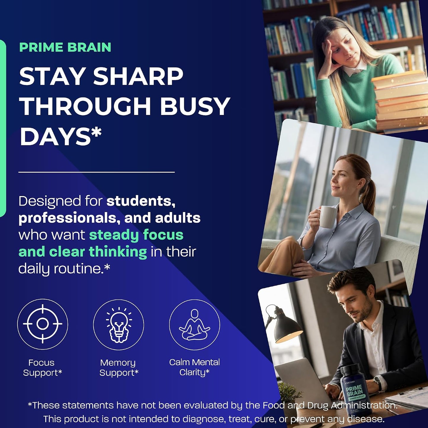 BONE SCIENCE Prime Brain Memory & Focus Support Supplement for Adults, Alpha GPC, Ginkgo Biloba, L-Theanine, Rhodiola, L-Tyrosine & Guarana, Cognitive Support Formula, 60 Capsules