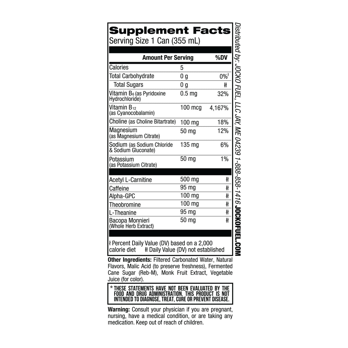 Jocko Fuel Blue Raspberry Energy Drink, 12 Pack, 0 Sugar, 95mg Caffeine, Supports Brain