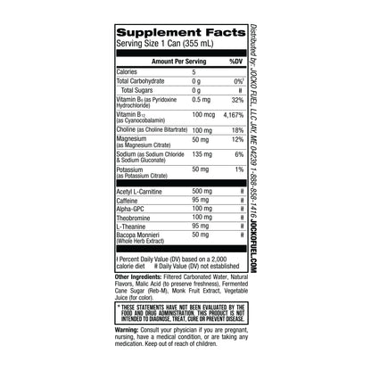 Jocko Fuel Blue Raspberry Energy Drink, 12 Pack, 0 Sugar, 95mg Caffeine, Supports Brain