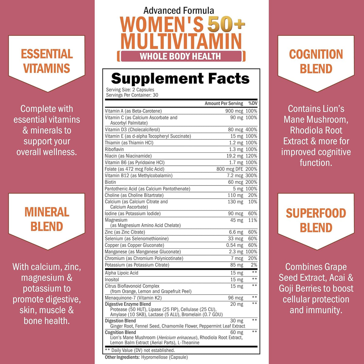 Daily Multivitamin for Women 50 & Over, 60 Capsules