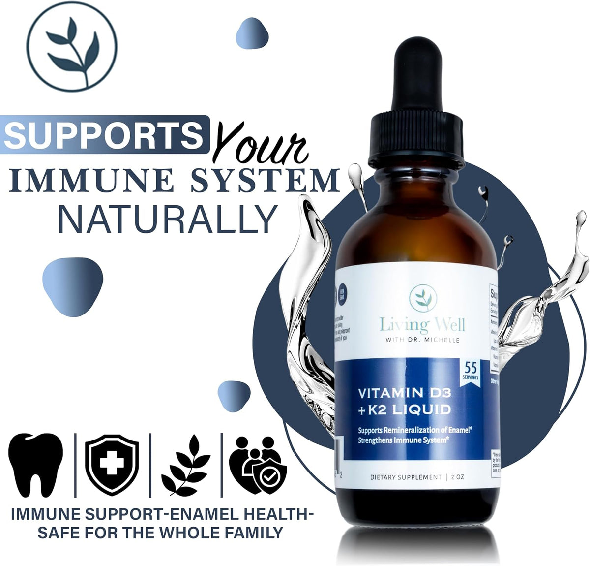 Liquid Vitamin D3 2000 IU with K2 + K1, Immune & Bone Support, 2 oz