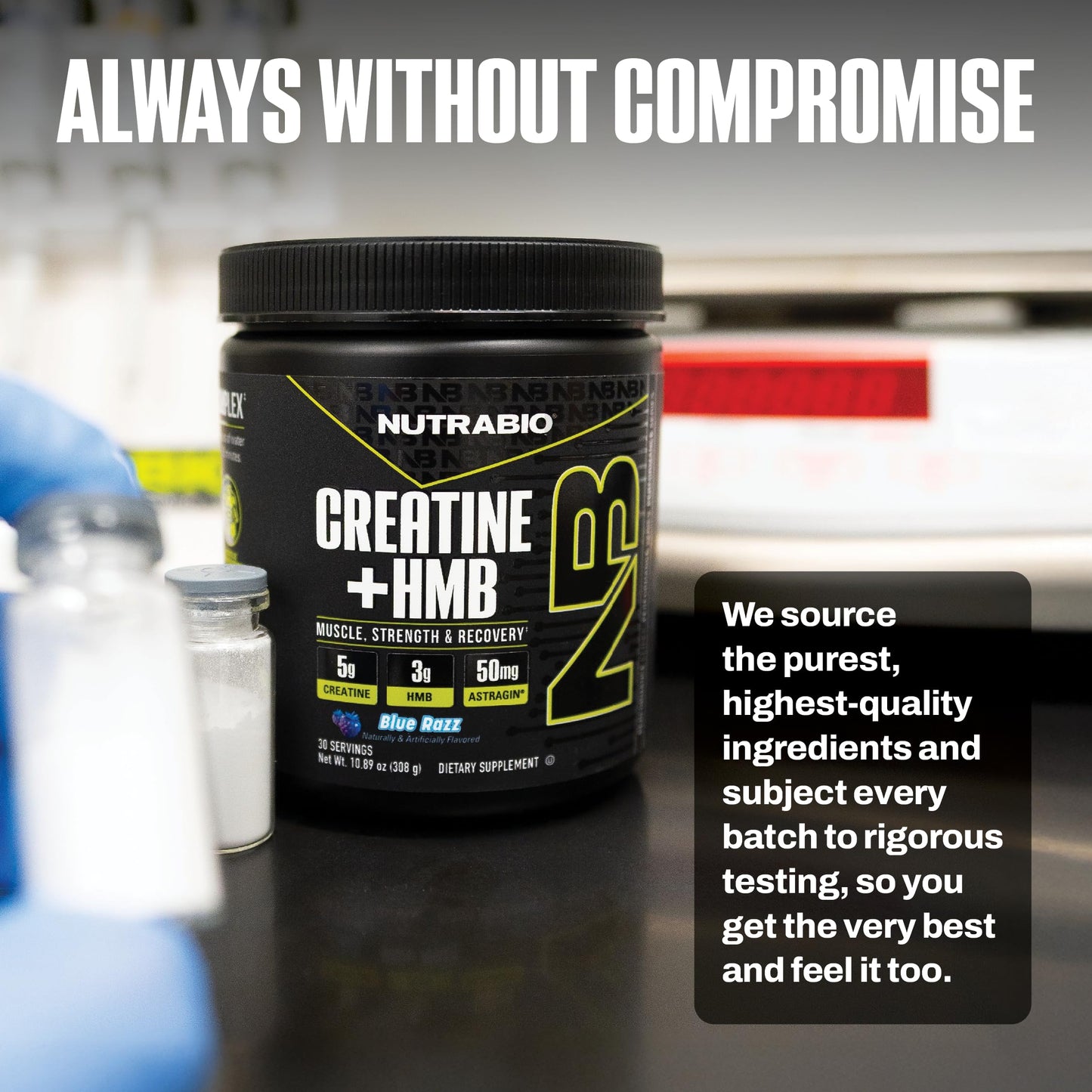 NutraBio Creatine + HMB- Creatine Monohydrate with HMB Powder for Muscle Growth, Increased Strength- 30 Servings (Unflavored)