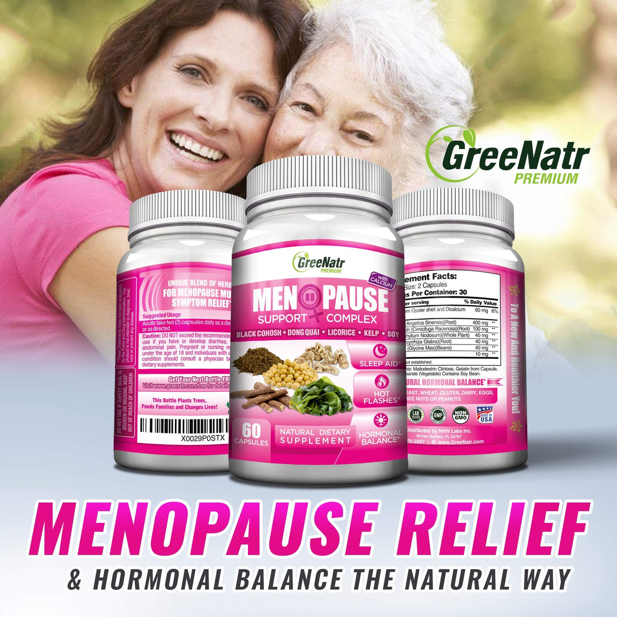 GreeNatr Synergic Bundle - Herbal Menopause Support Complex for Hot Flashes, Night Sweats & Mood Swings