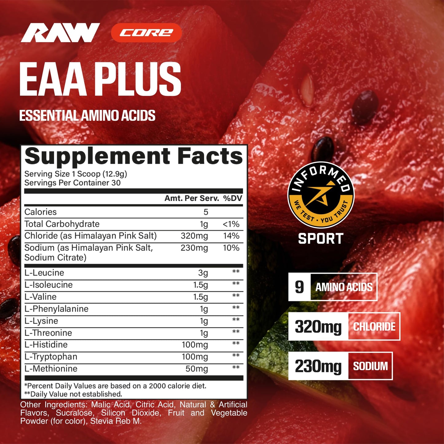 RAW EAA Plus, Amino Acids Powder, Watermelon Grape (30 Servings) - Pre Workout Amino Energy Powder for Advanced Endurance, Recovery & Lean Muscle Growth - BCAA Amino Acids Supplement for Men & Women