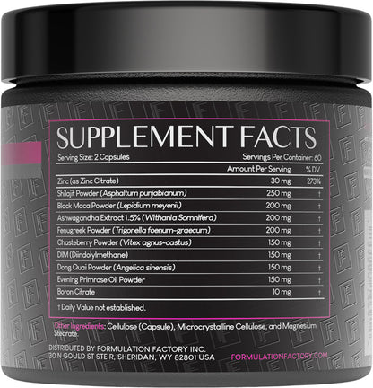 Formulation Factory Hormone Balance for Women - She's Obsessed Vitality Complex with Maca Root & Ashwagandha - Libido & Mood Support - 120 Capsules, 2 Month Supply