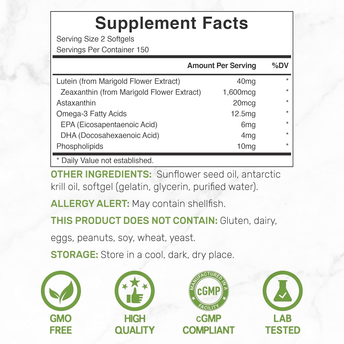 Lutein and Zeaxanthin Supplements, 40mg Per Serving, 300 Softgels – Plus Astaxanthin, Omega-3s, & Phospholipids – Non-GMO