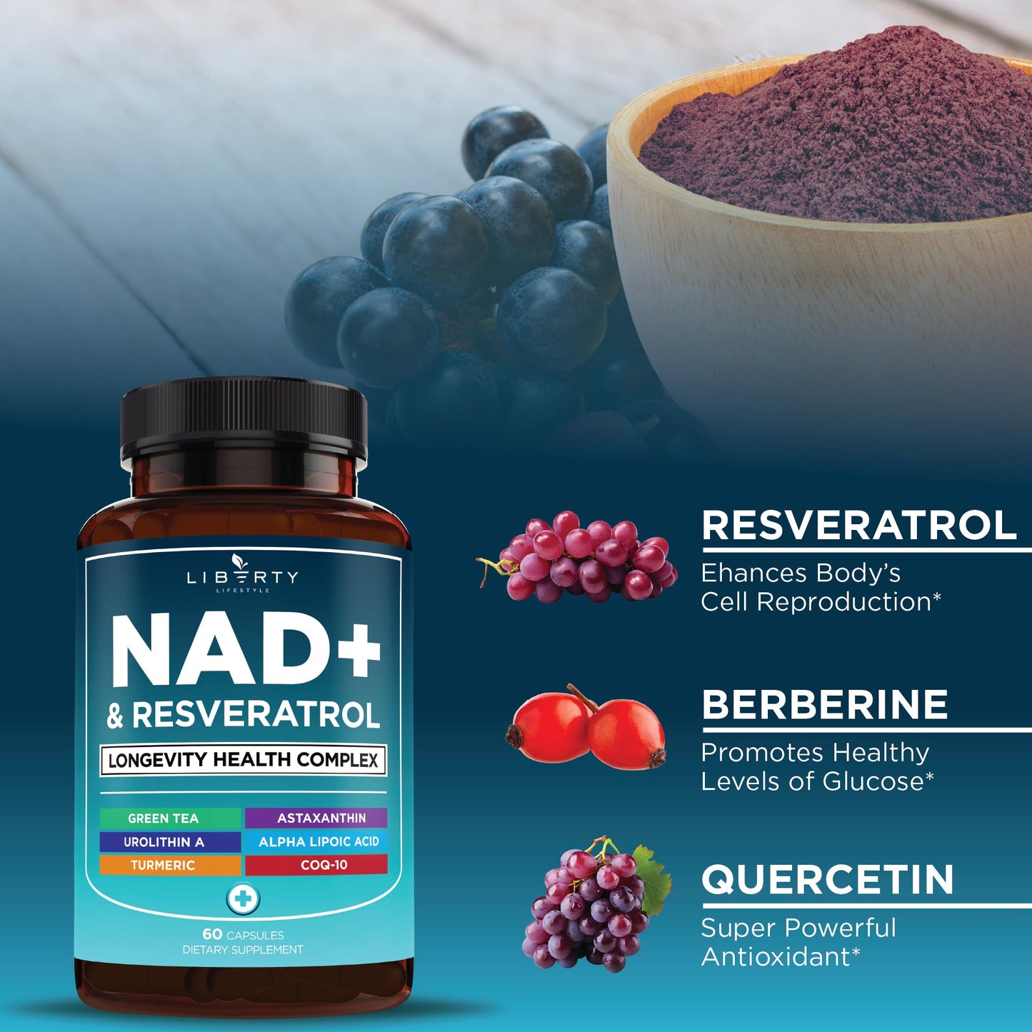 NAD+ Supplement Complex – NAD+ 300 mg with Astaxanthin, Urolithin A, Resveratrol, CoQ10 & Antioxidant Blend – Cellular Energy, Mitochondrial Support or Women & Men – Vegan, Non-GMO- 120 Capsules