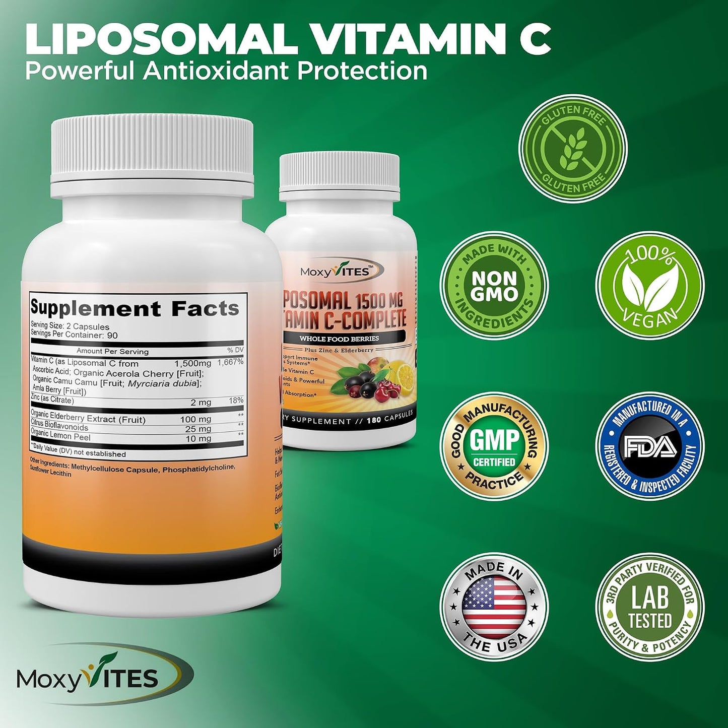 Liposomal Vitamin C with Zinc Capsules - Vit C Organic Elderberry, Amla, Camu Camu- Vitamina C High Absorption, Anti Aging, Immune Support,1500mg/Serving 3 Month Supply Gluten Free NON GMO Veggie Caps