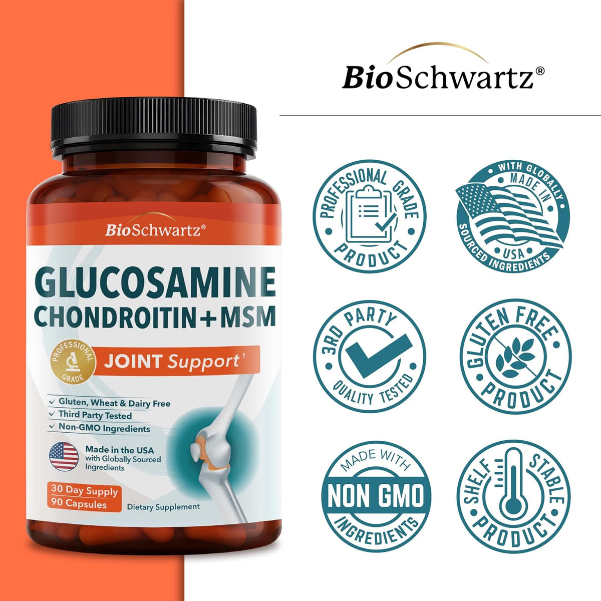 Glucosamine Chondroitin MSM Joint Support Supplement, 90 Capsules