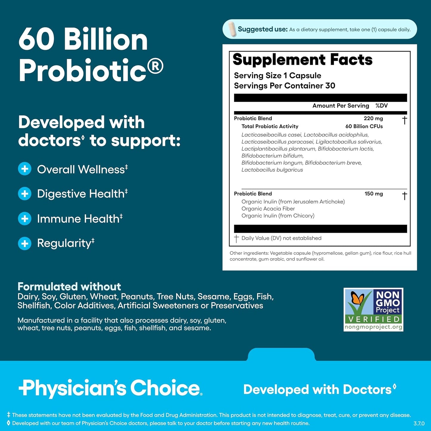 Physician's CHOICE Complete Gut Health Bundle for Bloating, Digestive Health, Immune, & GLP-1 Support - 60 Billion Probiotic 30CT + Digestive Enzymes 60CT + Prebiotic Fiber Gummies 60CT