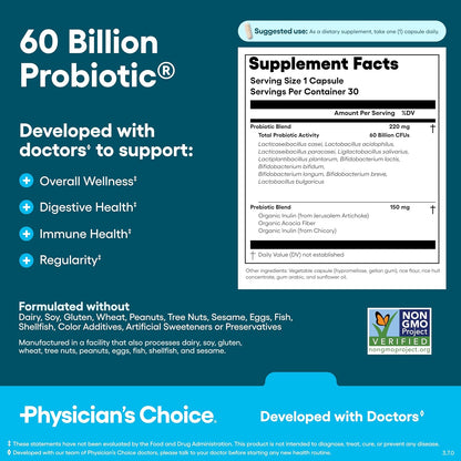 Physician's CHOICE Complete Gut Health Bundle for Bloating, Digestive Health, Immune, & GLP-1 Support - 60 Billion Probiotic 30CT + Digestive Enzymes 60CT + Prebiotic Fiber Gummies 60CT