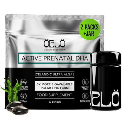 ORLO Prenatal DHA Supplement 1000mg - Mercury & Heavy Metals Free Algae Oil - Icelandic Nordic Omega-3, Mom & Baby Brain Development, No Fishy Aftertaste, 120 Vegan Easy-to-Swallow Mini Softgels & Jar