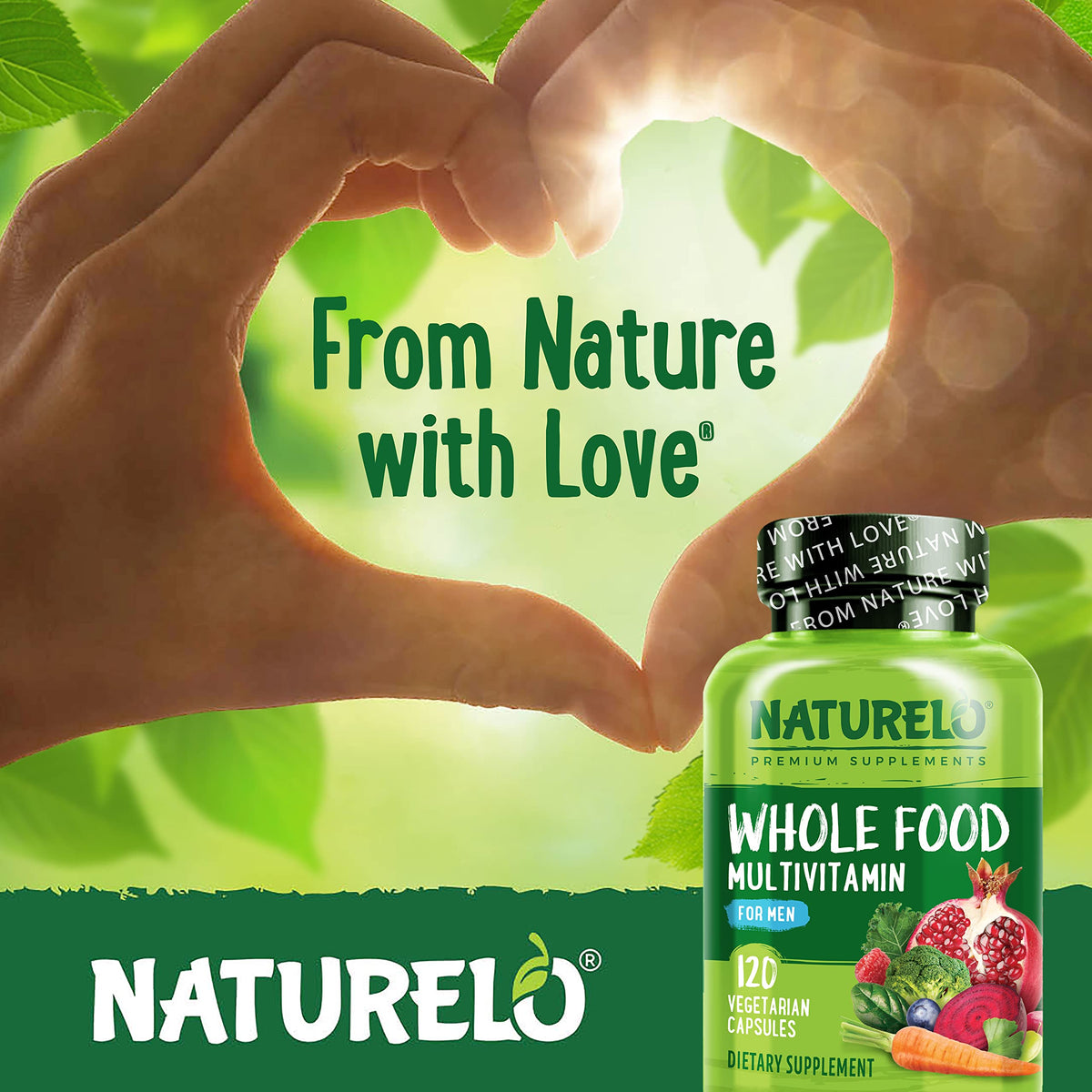 NATURELO Whole Food Multivitamin for Men - with Vitamins, Minerals, Organic Herbal