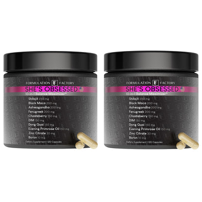 Formulation Factory Hormone Balance for Women - She's Obsessed Vitality Complex with Maca Root & Ashwagandha - Libido & Mood Support - 120 Capsules, 2 Month Supply