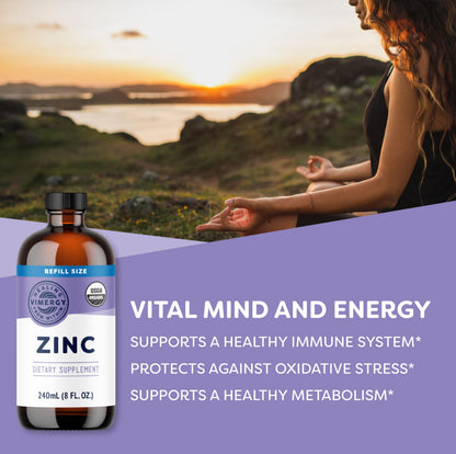 VIMERGY USDA Organic Zinc Supplements for Women & Men (7.5mg Liquid Zinc Per Serving) Fast-Absorbing Immune Support, Promotes Healthy Bones & Skin, Vegan, Up to 57 Servings (115 mL)