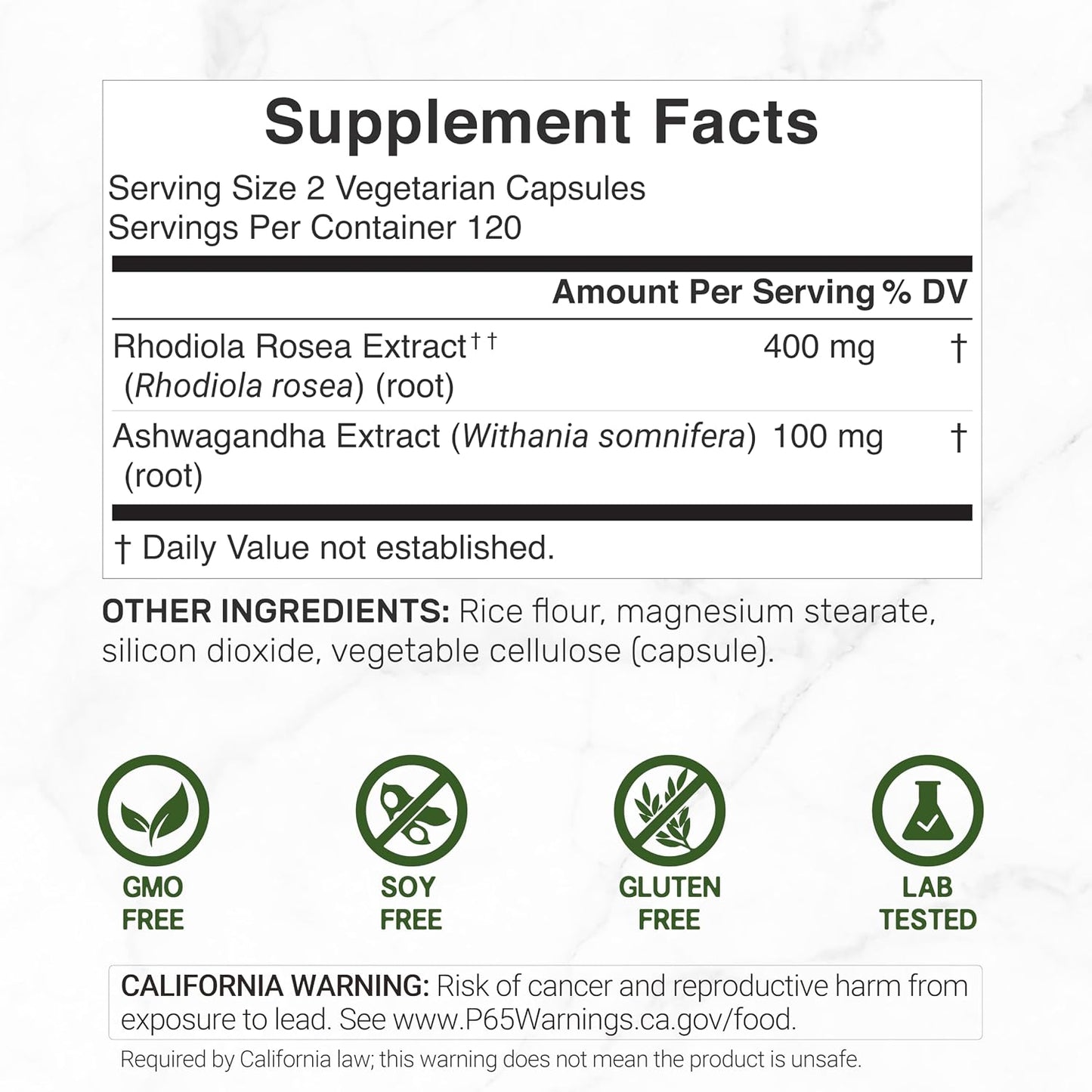 DEAL SUPPLEMENT Rhodiola Rosea with Ashwagandha, 240 Veggie Capsules – Rhodiola Rosea Supplement – Rhodiola & Ashwagandha Blend – Non-GMO