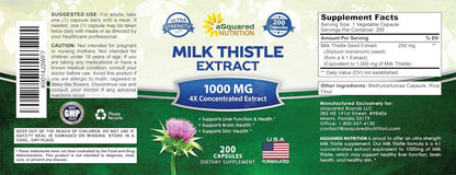 Milk Thistle Supplement - 200 Capsules - Silymarin Extract for Liver Detox | 4X Concentrated Extract - 4:1 Milk Thistle Seed Powder Herb Pills - Support Liver Cleanse - 250mg Per Capsule