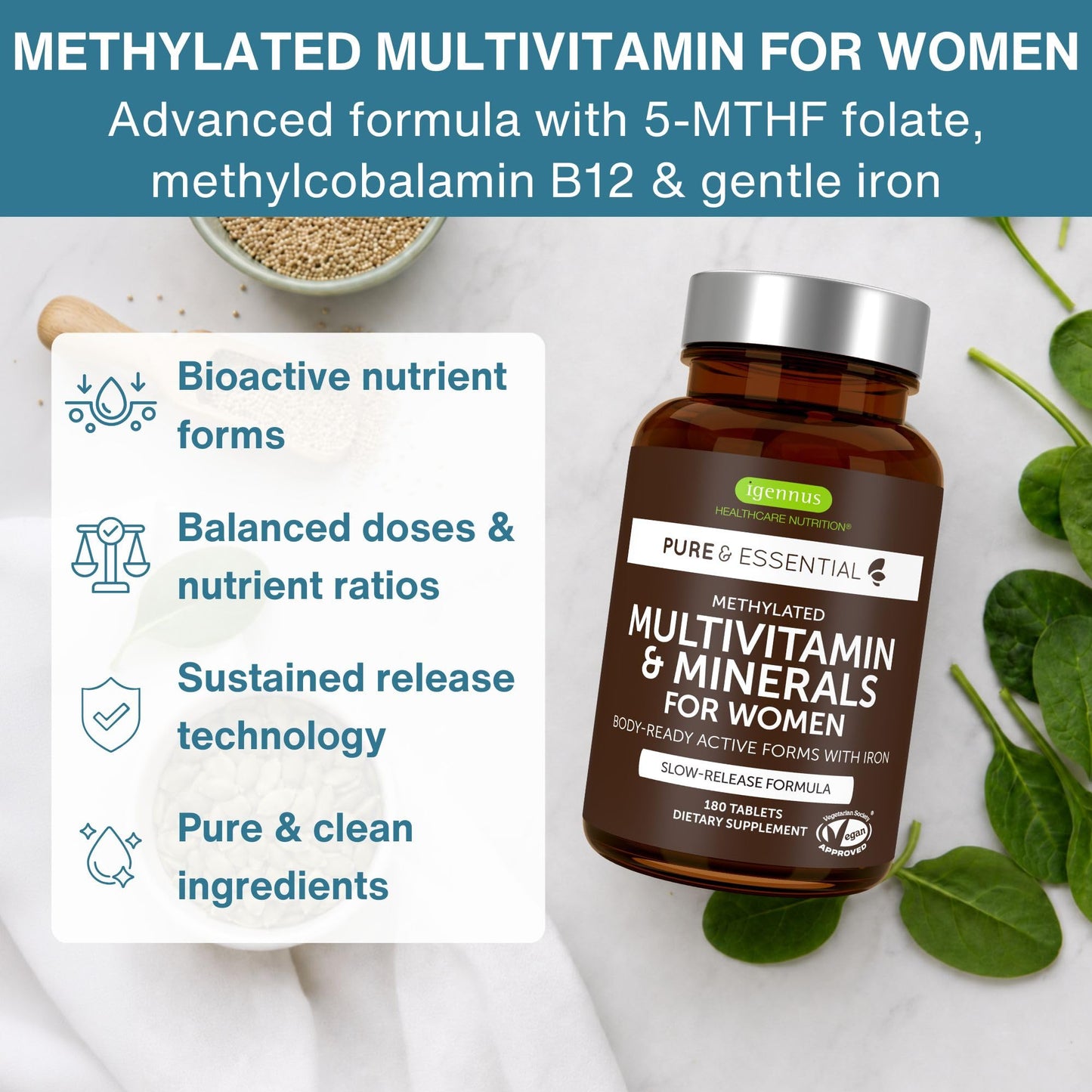 Igennus Methylated Multivitamin for Men with 22 Actives, 60 Tablets | Lycopene for Antioxidant Support, High Potency B12, Sustained Release, Pure & Clean, Non-GMO & Halal