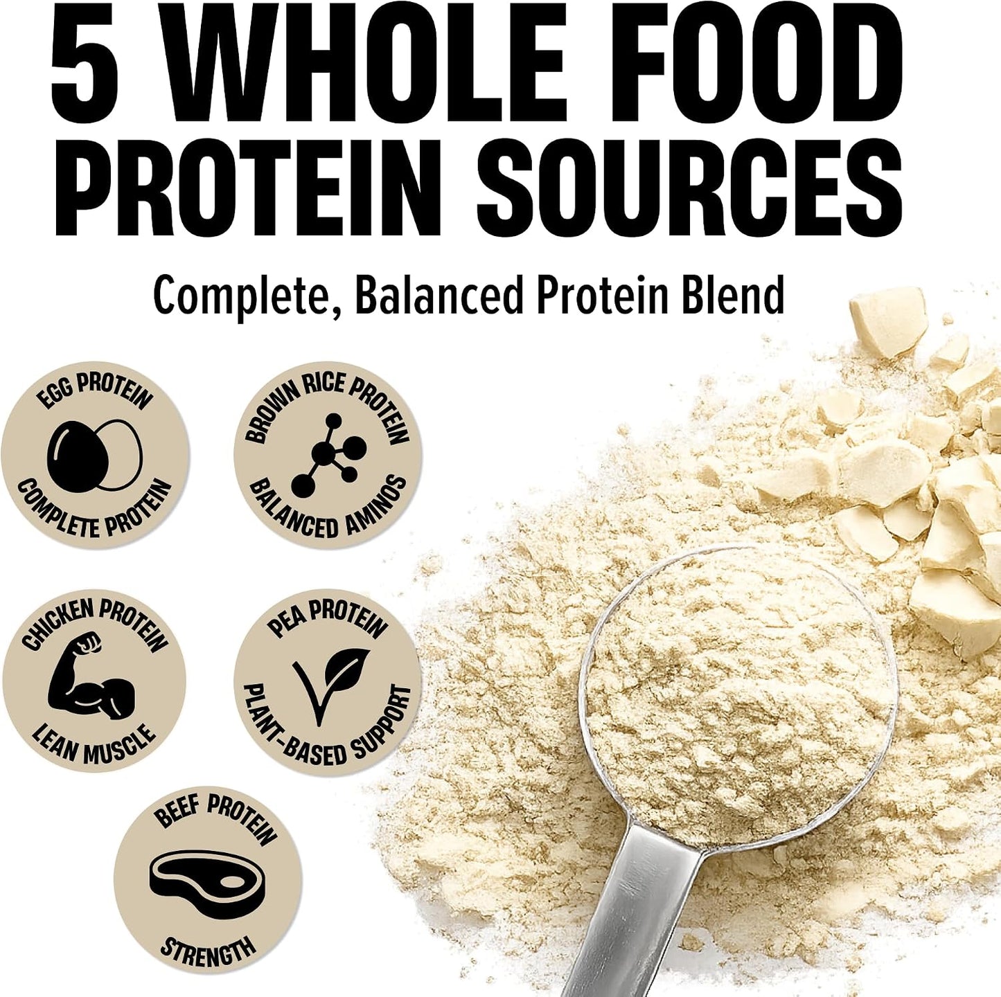 Whole Food Protein Powder - 25g Protein per Scoop, Lactose Free Protein with Beef Isolate, Collagen, Pea, Brown Rice, Chicken & Egg Protein, 0G Sugar, Keto Friendly, Vanilla Milkshake 25 Serv