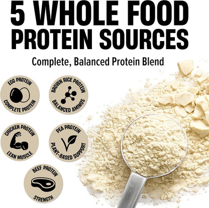 Whole Food Protein Powder - 25g Protein per Scoop, Lactose Free Protein with Beef Isolate, Collagen, Pea, Brown Rice, Chicken & Egg Protein, 0G Sugar, Keto Friendly, Vanilla Milkshake 25 Serv