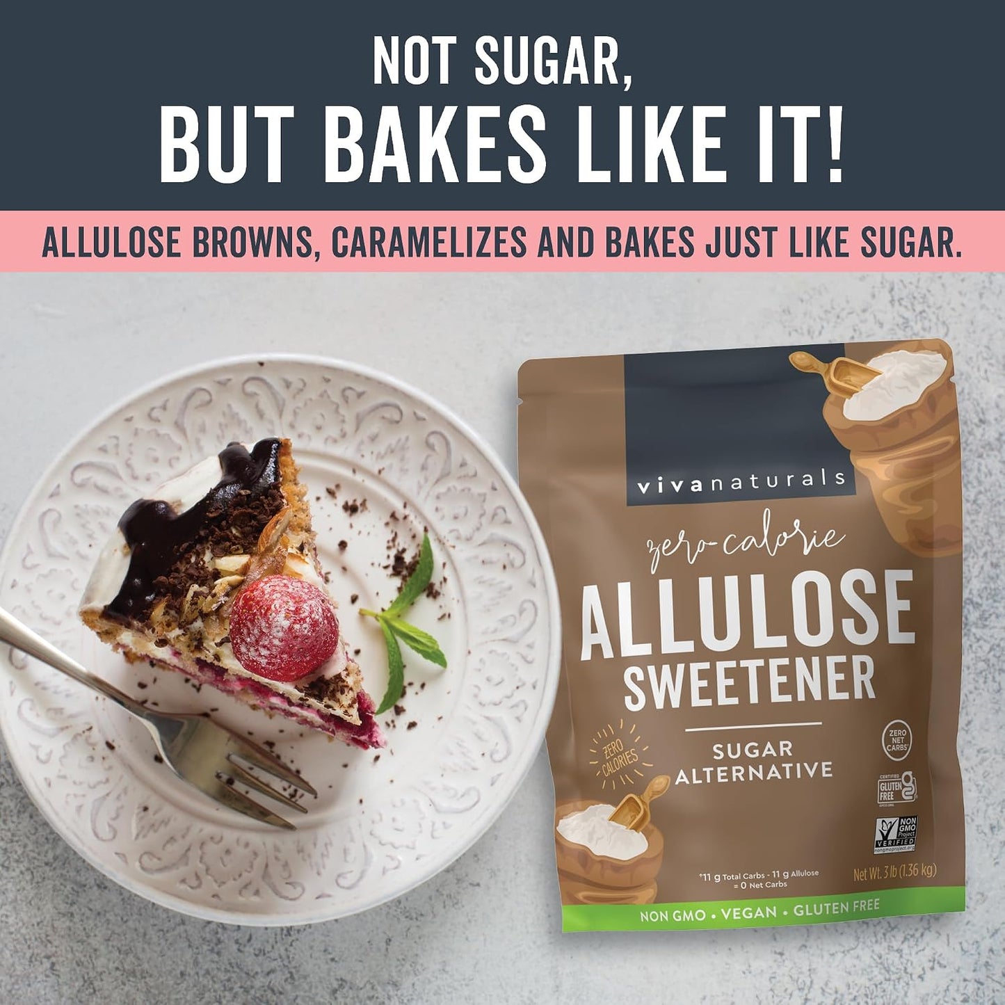 Viva Naturals Allulose Sweetener, 3 lb – Zero Calorie Sugar Alternative, Clean Sweet Taste, No Aftertaste, Ideal for Baking & Sweetening, Keto Friendly, Non-GMO