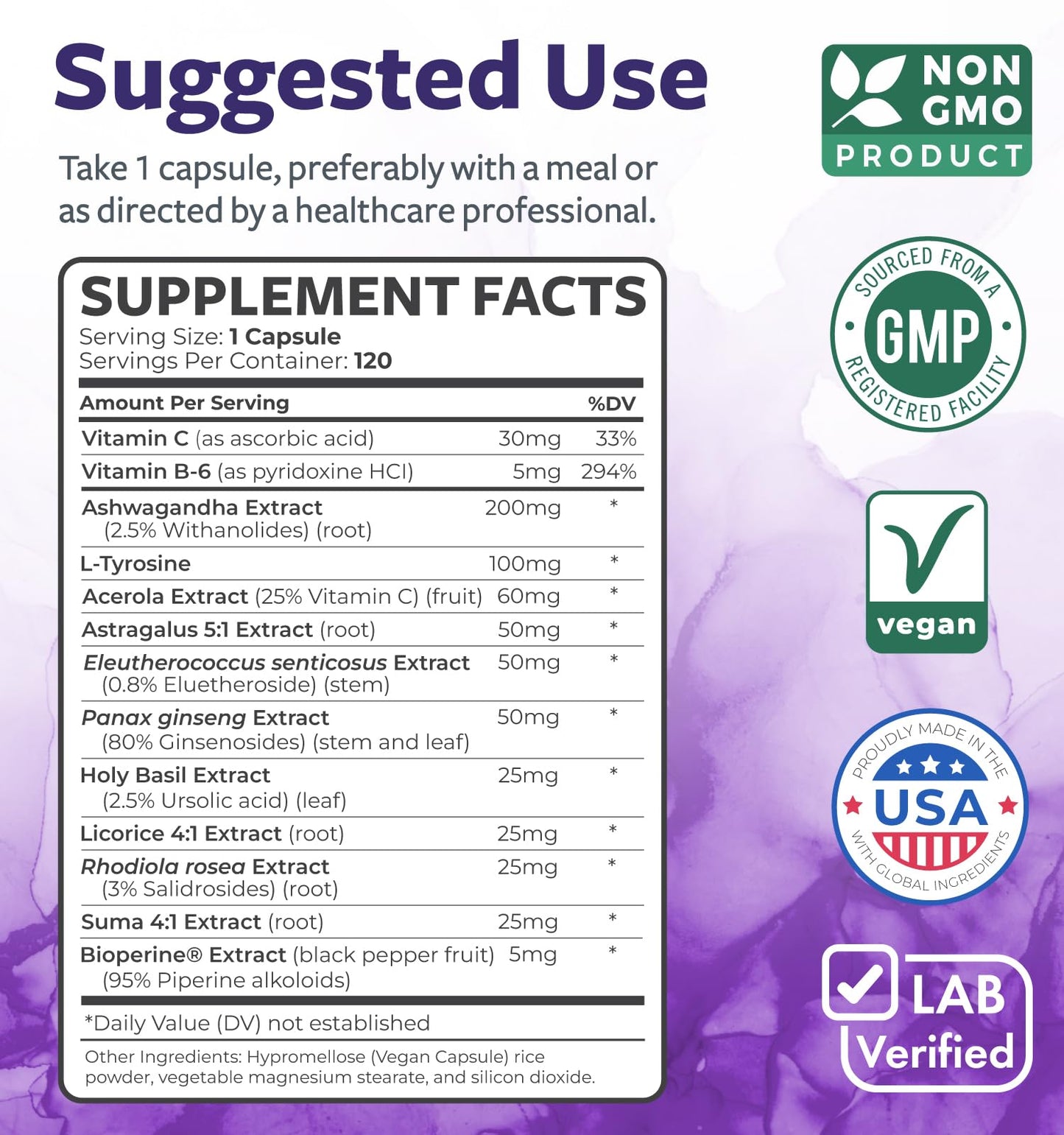 Adrenal System Support & Cortisol Manager (2 Month Supply) Powerful Ashwagandha & L-Tyrosine Fatigue Supplement - Maintain Balanced Cortisol Levels, Health, & Stress Relief - Non-GMO - 60 Capsules