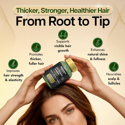 Benevolent Lustriva Hair Growth Supplement – Advanced Hair Vitamins with Keratin & Biotin for Thicker-Looking, Stronger Strands, Support for Stress-Related Thinning in Women & Men, USA-Made, 90 ct