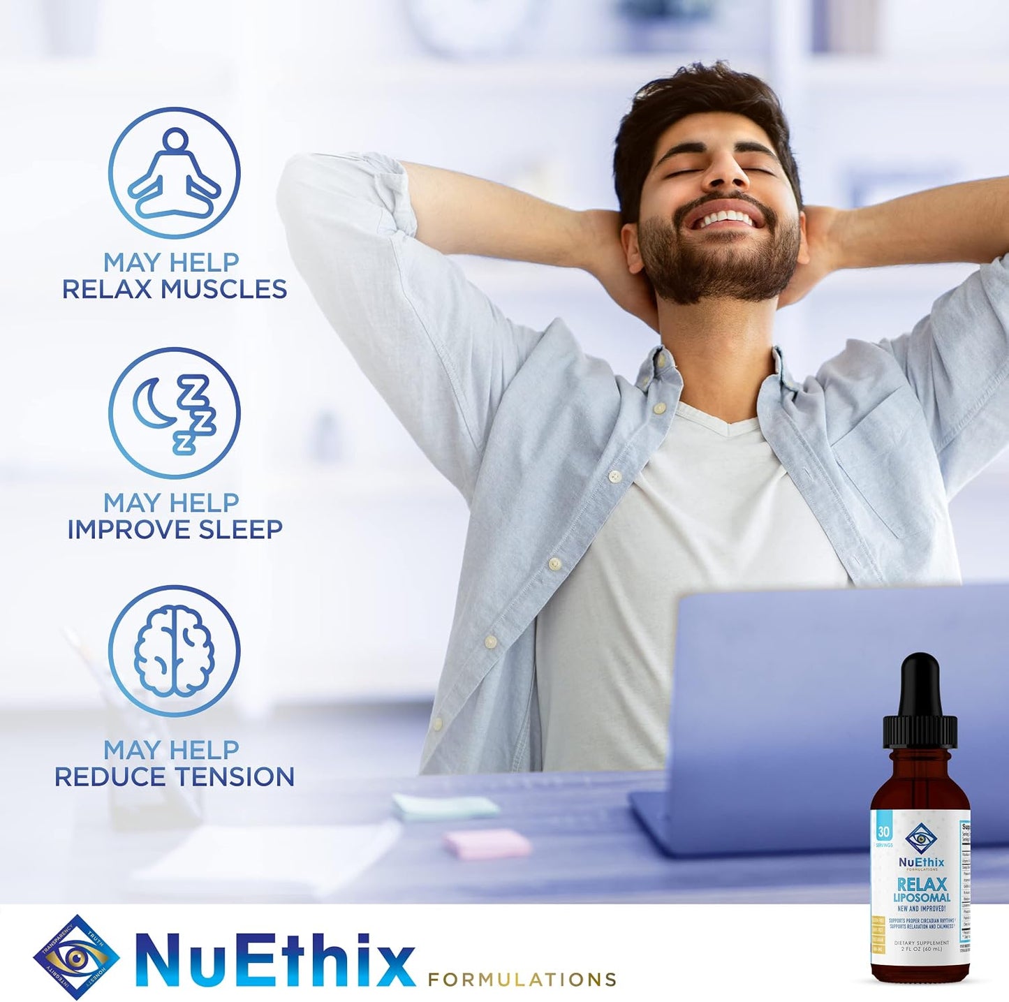NuEthix Formulations Relaxation Supplement Bundle: Cort-Eaze Cortisol-Control Supplement, 60 Capsules, 30 Servings and Relax Liposomal, 2 Fluid Ounces, 30 Servings