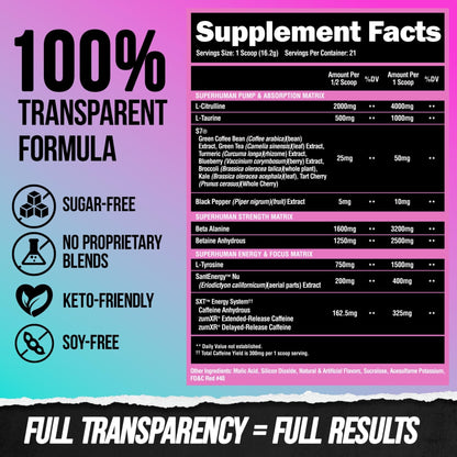 ALPHA LION Superhuman Pre Workout Powder, Beta Alanine, L-Taurine & Tri-Source Caffeine for Sustained Energy & Focus, Nitric Oxide & Citrulline for Pump (21 Servings, Sour Gummy Bear Flavor)