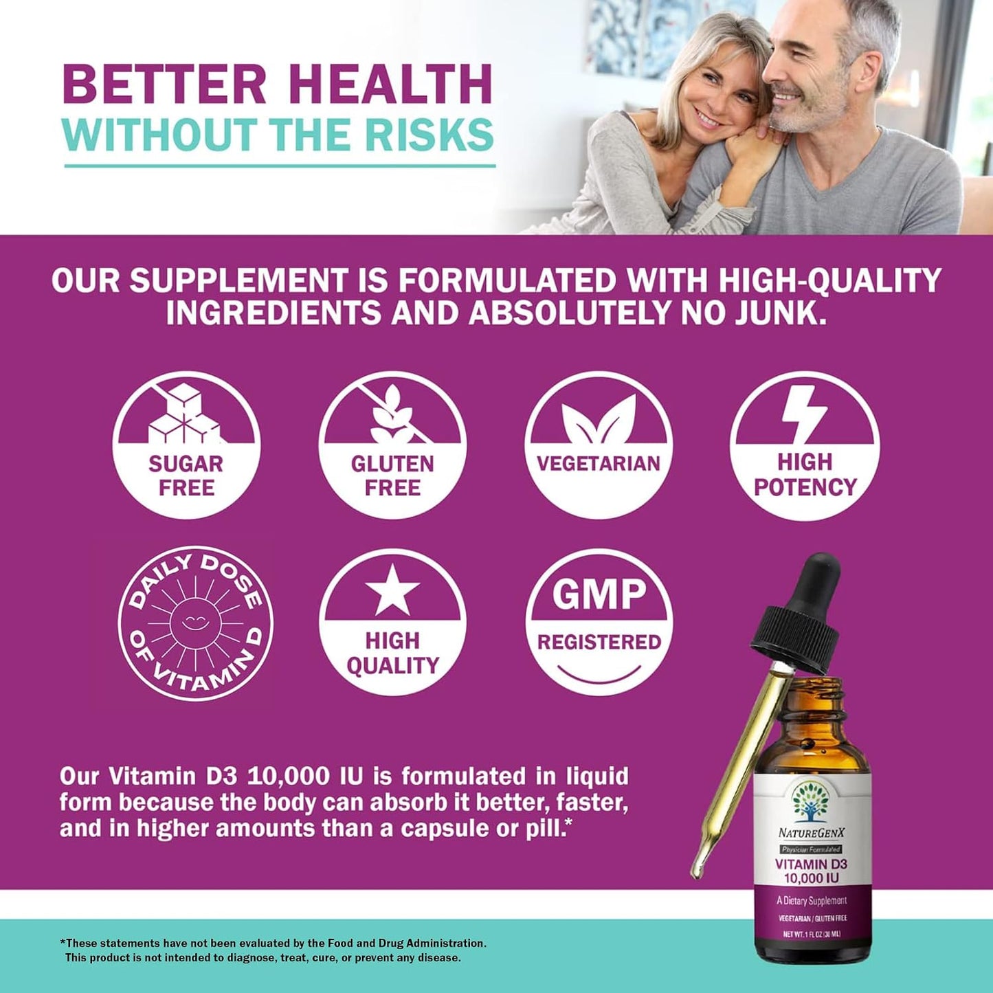 NatureGenX Vitamin D3 Liquid Drops – Immune Support & Bone Strength for Adults – Vegan, Non-GMO, Gluten-Free – 30ml (1-Month Supply)