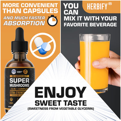 HERBIFY Lions Mane Supplement - Daily Mushroom Supplement for Memory, Focus & Clarity - Brain Booster - Lions Mane Tincture for Immune Support - 4 Fl oz