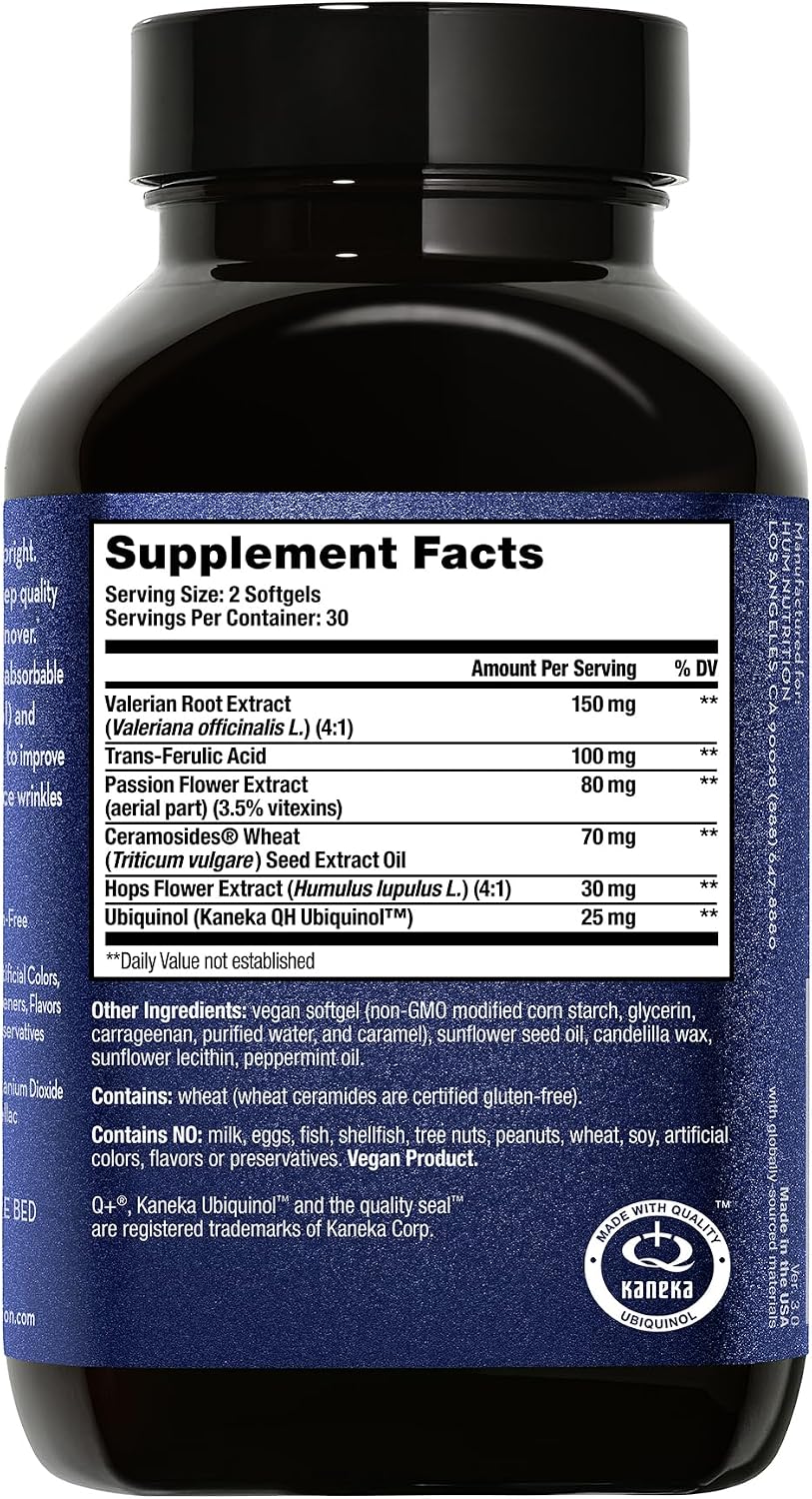 HUM Mighty Night Sleep & Skin Supplement CoQ10 & Valerian Root, 60 Count