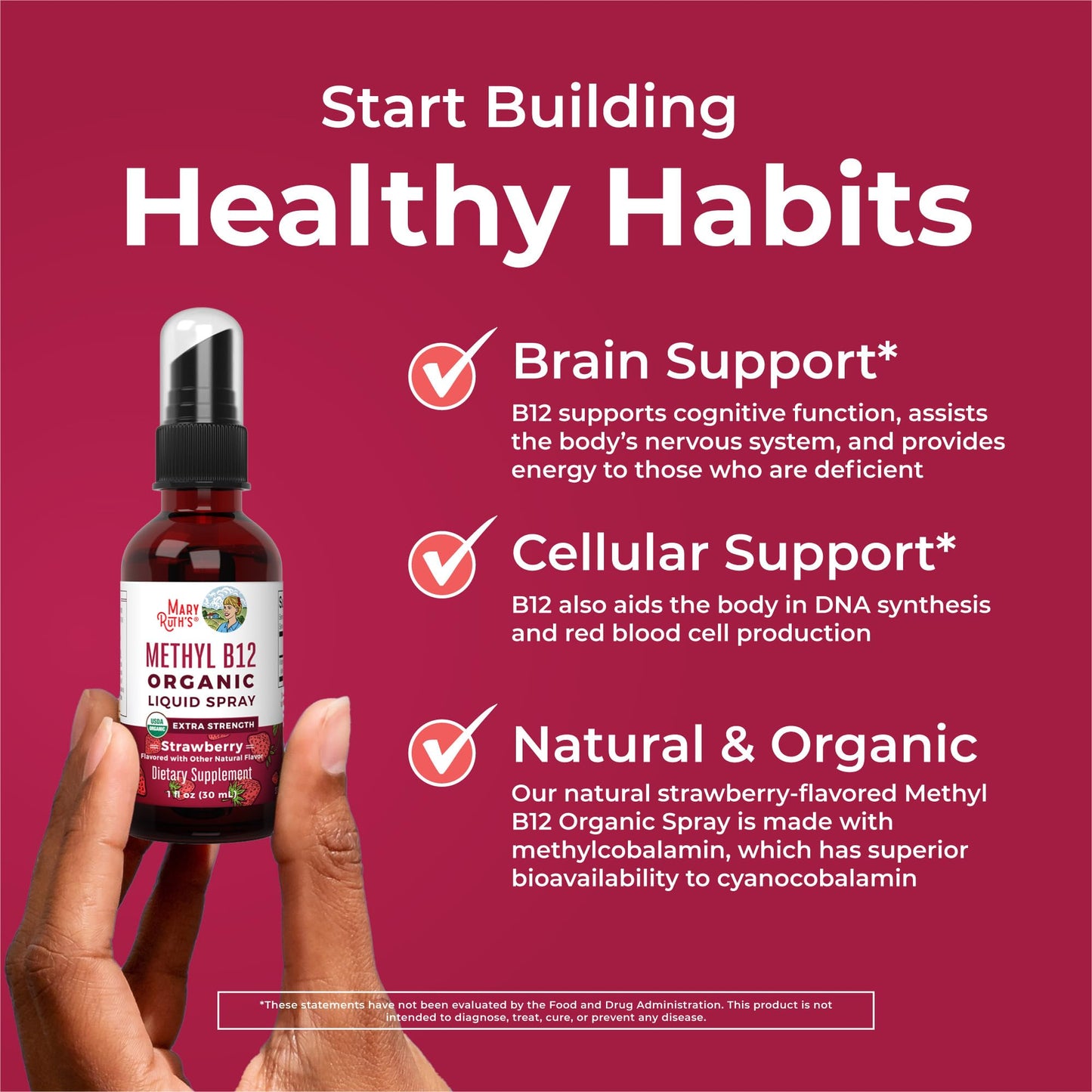 MARYRUTH'S Organic Methyl B12 Spray | 1,500 mcg B12 Per Serving | Methylcobalamin | Energy Metabolism | Cognitive Function | Neuro Health | Vegan | Gluten Free | Sugar Free | 1 Fl Oz