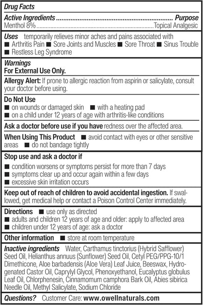 Owell Naturals Deep Penetrating Pain Relief Cream, Maximum Strength Formula for Joints & Muscles, Lower Back, Knees, Hands, Legs, Ankle – Fast Acting Comfort, 7 oz