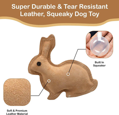 SPOT Dura-Fused Leather Rabbit Dog Toy – Durable Real Leather & Jute Chew Toy with Squeaker, Double-Stitched for Moderate Chewers, Small & Medium Dogs, 7.5in