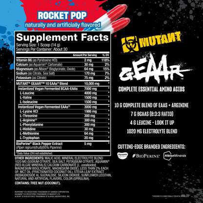 Mutant GEAAR - 9.4g of EAA Powder + Arginine, 7g BCAAs, 4g Leucine, Electrolytes, Coconut Water, 30 Servings - Fruit Punch