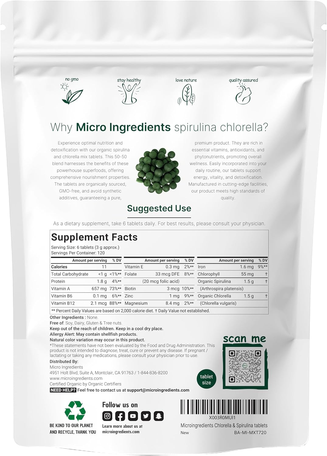 Micro Ingredients Organic Chlorella Spirulina 3000mg Tablets & Vitamin D3 5000iu + K2 100mcg Bundle 2 Pack | Cracked Cell Wall, Rich in Vegan Protein & Chlorophyll | Essential Sunshine Vitamins