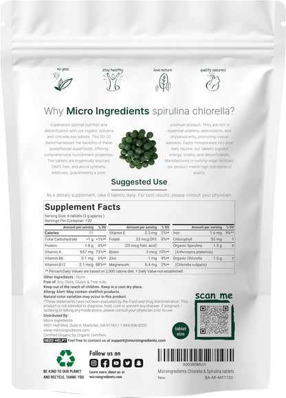 Micro Ingredients Organic Chlorella Spirulina 3000mg Tablets & Vitamin D3 5000iu + K2 100mcg Bundle 2 Pack | Cracked Cell Wall, Rich in Vegan Protein & Chlorophyll | Essential Sunshine Vitamins