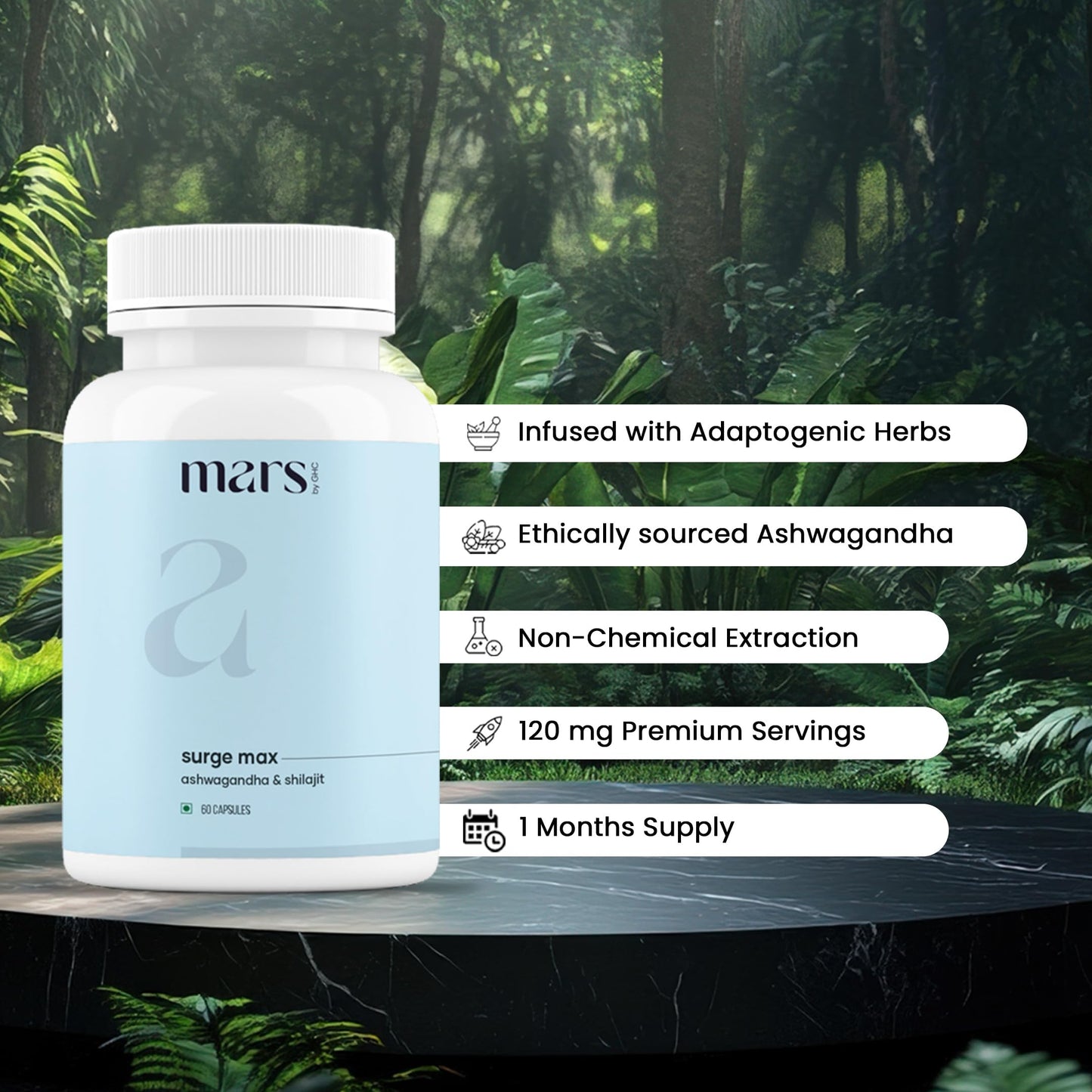 mars by GHC Growth Max Combo | Nitric Oxide Capsules + SurgeMax Capsules | Performance & Vitality Support | 120 Capsules | Pack of 1
