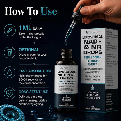 Liposomal NAD+ & NR Drops – 5X Superior Absorption, Cellular Energy & Anti-Aging Longevity Supplement for Men & Women, Liquid Nicotinamide Riboside, 60mL (2 fl oz)