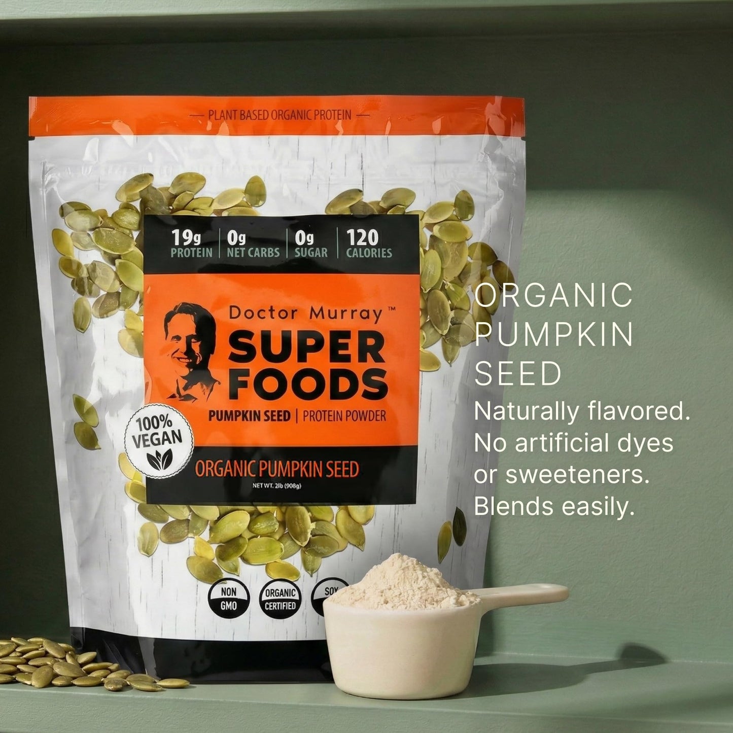 Dr. Murray's Super Foods 3 Seed Protein Powder - Pumpkin Flax Sunflower | Vegan Plant Protein | No Artificial Additives | GMP Certified | Unflavored, 1 lb.
