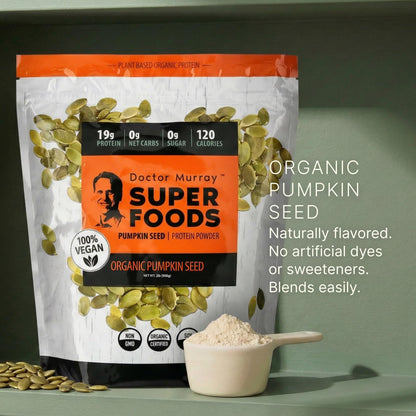 Dr. Murray's Super Foods 3 Seed Protein Powder - Pumpkin Flax Sunflower | Vegan Plant Protein | No Artificial Additives | GMP Certified | Unflavored, 1 lb.