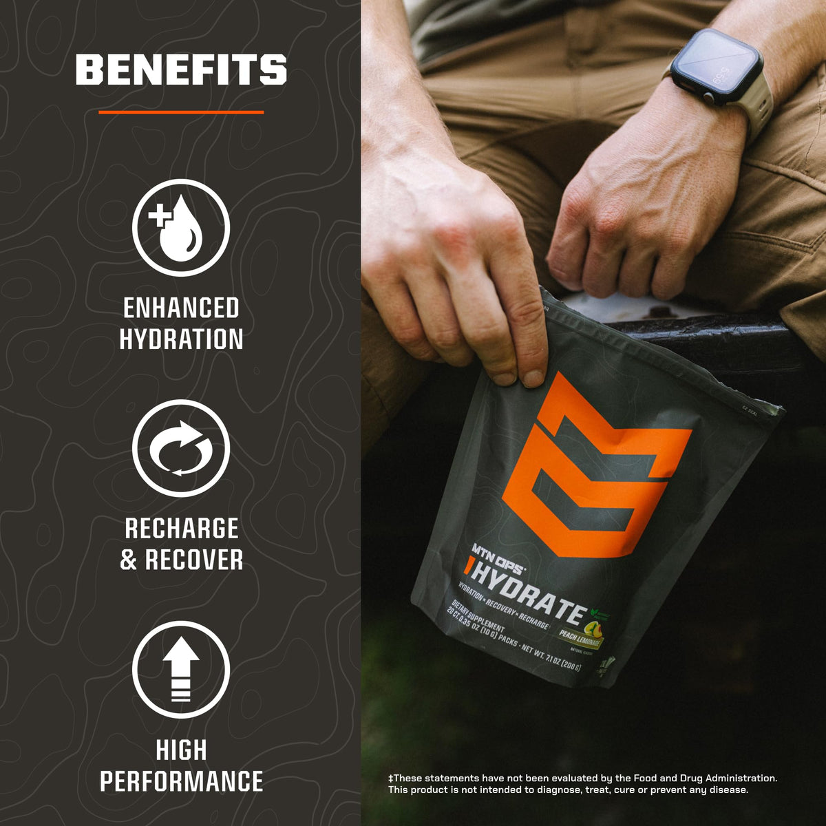 MTN OPS Hydrate Sugar Free Electrolyte Packets, Mango Peach