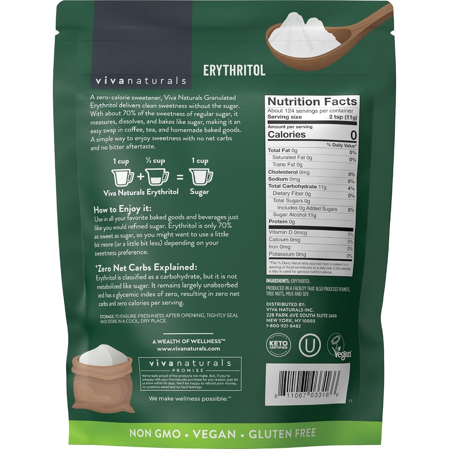 Viva Naturals Erythritol Sweetener, 3 lb – Zero Calorie Sugar Alternative, No Bitter Aftertaste, Low Glycemic Index, Ideal for Baking & Sweetening - Keto Friendly, Non-GMO